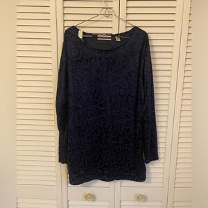 Amanda Smith Blue Velvet Burnout Shirt Size Large Long Sleeves Top Whimsygoth